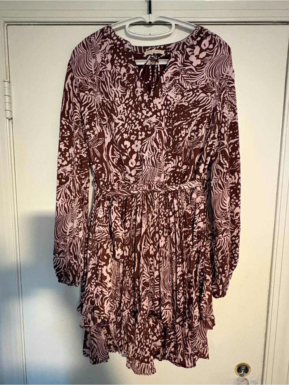 Skies Are Blue Pink and Brown Floral-Print Long Sleeve Dress
